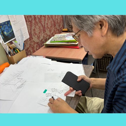 落語絵本ラフ画制作の土肥さん